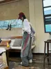 Jeans Vintage com Costura Listrada Feminino Verão Novo Solto Tendência Marca Reta Casual Velho Trabalho Calças de Perna Larga
