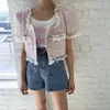 Design Elegante Estilo Francês Ins Coreano Jaqueta Quadrada com Gola Renda Acabamento Estilo Chanel Verão 2026 Nova para Mulheres