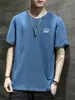 Camiseta Masculina de Manga Curta Verão Nova Marca de Moda Fashionável Gola Redonda Manga Meia Ins Roupas Largas Camiseta Masculina de Seda de Gelo