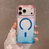 Funda magnética de dos colores degradados adecuada para Ip17/18 Promax, funda para teléfono móvil Apple 16 anticaíble tres en uno con cordón