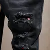 Jeans negros de alta gama rotos para hombre, marca de moda, patchwork desgastado, nuevo estilo otoño/invierno 2022, ajustados elásticos