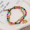 Nuevo Estilo Chino Retro Estilo Étnico Jixiang Pulsera Tejida para Mujer Estilo Nacional Campana con Cuentas Nicho Personalidad de Alta Gama Pulsera