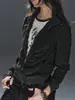 Sudadera cárdigan de fábrica estilo cyberpunk con rayas negras y grises y cuello alto para hombre y mujer, chaqueta corta ajustada de otoño con remaches, moderna