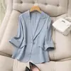 Nuevo Blazer Coreano de Primavera y Otoño para Mujer, de Tencel y Lino, Chaqueta Ligera Versátil de Manga Tres Cuartos, Corte Entallado