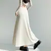 Saia longa de tricô de lã branca para mulheres, outono e inverno, saia longa evasê petite, cintura alta, modeladora, saia longa justa ao corpo