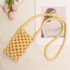 Bolsa transversal de algodão trançado, fresca e simples, nova bolsa fofa de palha com celular, cor sólida vazada, bolsa de praia para férias à beira-mar