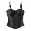 Corset Espinha de Peixe Novo com Alça de Couro Estilo Francês, Regata Sexy Modeladora com Bojo Embutido, Bustier Elegante para Mulheres