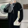 Suéter Masculino Gola Redonda para Outono e Inverno 2026 Novo Suéter de Tricô Color Block Tendência Masculina Suéter Quente de Inverno