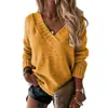 Suéter Novo 2024 para Mulheres Amazon Roupas Femininas Transfronteiriças Europeias e Americanas Outono e Inverno Cor Sólida Gola V Manga Longa Suéter de Tricô