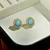 Pendientes Versátiles Ovalados de Ojo de Tigre y Turquesa con Estilo Maillard de Alta Gama, Modelo Nuevo para Mujer, Pendientes con Cierre de Plata S925