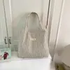 Bolso de Hombro Estilo Perezoso Rayas Verticales Azul y Blanco Fresco Estilo Japonés para Niñas, Bolso de Mano Portátil para Compras Diarias