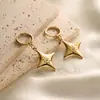 Estilo Ins Conjunto de Colar e Brincos Pingente Estrela de Quatro Pontas em Aço Inoxidável Banhado a Ouro 18K Simples e Fashionável Combinação para Roupas de Trabalho