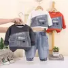 Conjunto de Primavera y Otoño para Niños Niños 2026 Nuevo Estilo Niños Mezclilla Bolsillo Grande Conjunto de Dos Piezas Ropa de Otoño para Bebé Tendencia