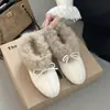 Sapatos Rasos Slip-On Femininos com Bico Amendoado, Laço Emagrecedor, Nova Coleção 2026, Estilo Doce, Sapatos de Algodão Quentinhos e Peludos