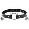 Cuero de PU Ecológico Moda Europea y Americana Cabeza de Gato de Dibujos Animados Collar con Cascabel Estilo Punk Oscuro Gargantilla para Mujer