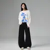 Pantalones cargo anchos casuales de alta gama color Naranja Juvenil # Negro Puro para mujer, corte holgado, adelgazantes, elegantes, únicos, versátiles, pantalones de largo completo