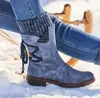 Botas de Nieve Grises de Talla Grande para Mujer 2026, Botines para Otoño e Invierno, Botas Martin con Punta Redonda, Caña Baja, Correa Trasera, Negro y Morado