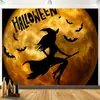 Tapiz de Terror de Halloween Fantasma Doble Bruja Preparando Poción Castillo Fondo de Calabaza Tapiz de Pared Tapiz Decorativo Venta al por Mayor