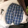 Calças Casuais de Verão para Meninos e Meninas Estilo Western de Bebê Personalidade Infantil Tendência Coreana Xadrez Colorblock Cyber Popular Cropped Bloomers
