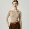 Suéter de cachemira otoño e invierno nuevo peso pesado cuello polo suéter mujer corte slim prenda interior solapa capa base tejido de punto de canalé manga larga