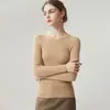 Suéter de cachemira 100% pura de cuello redondo ajustado para mujer, nueva camiseta base de punto para otoño e invierno, top interior de manga larga