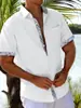 Camisa de Férias na Praia do Havaí 2023 Masculina de Manga Curta Cardigã Camisa Masculina com Botões no Punho Gola Contrastante