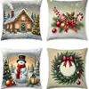 Funda de Cojín Navideña de Dibujos Animados de Papá Noel de Amazon Decoración para Fiesta Navideña Cojín para Sofá Funda de Cojín para Dormitorio Mesita de Noche