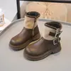Botas Infantis Cano Baixo Super Macias Outono e Inverno Botas de Couro para Meninas Estilo Princesa Botas Forradas com Lã Fivela de Cinto Botas Curtas para Meninos Único