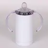 Taza recta de 20 oz con recubrimiento para sublimación, impresión por transferencia de calor, termo para niños, taza con doble asa, taza pequeña brillante de acero inoxidable