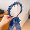 Faixa de Cabelo Infantil com Laço Azul Jeans, Tiara Trançada Retrô para Meninas, Acessório de Cabelo Korean Style com Grampo Trançado para Meninas