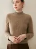 Suéter tejido clásico de cuello semi-alto 100% cachemir puro para mujer, grueso y cálido, color liso, jersey de manga larga