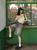 Shorts Jeans Retos Lavados Vintage 2025 Novo Cintura Alta Soltos de Perna Larga Comprimento Médio Emagrecedores