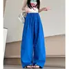 Calça Cargo Casual Nova Estilo Americano Dopamina para Mulheres, Verão Fina de Cintura Alta Modelagem Solta Emagrecedora Calças de Perna Larga Patchwork