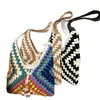 Bolso de Hombro Nuevo Tejido con Hilo de Algodón Estilo Bohemio Bolso de Mano con Borlas Bolso de Playa para Vacaciones para Mujer