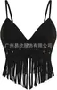 Top Cropped Feminino Europeu e Americano Transfronteiriço Y2K com Franjas Sem Mangas Alças Finas Couro Sintético Retro Hippie