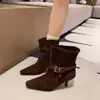 Botines Delgados de Estilo Coreano con Hebilla Simple para Mujer Punta Fina Aumentadores de Altura Otoño/Invierno 2026 Nuevos Botines de Moda de Gamuza