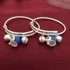 Pulseira infantil azul gordinha prata de lei 999 sino infantil gato joias de prata lua cheia japonesa e coreana presente