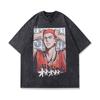 Comercio exterior Amazon camiseta de algodón lavado viejo manga corta hombre verano calle Joker hip hop estampado chaqueta ins venta al por mayor