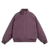 Jaqueta Bomber Patchwork Desconstruída Roxo Ameixa Escuro para Homens, Outono Estilo Americano Esportiva Casual com Gola Alta, Top Solto Tendência