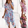 Vestido curto de manga curta com estampa, abotoamento simples e amarração na cintura, moda feminina europeia e americana mais vendido no eBay, AliExpress, Amazon