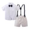 Ropa infantil de comercio exterior, venta al por mayor, suministro primario, pantalones de tirantes finos, ropa infantil de dos piezas, ropa de verano de manga corta para niños.