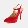 Zapatos de Mujer Europeos y Americanos Transfronterizos AliExpress Plataforma Impermeable Tacones Altos Finos Zapatos de Salón Punta Fina Hebilla Trasera Celebridad Escenario Desfile de Moda