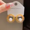 Pendientes de Metal con Perlas y Girasol Exagerados Personalizados Transfronterizos de Amazon Pendientes de Moda con Diseño Simple Retro para Mujer