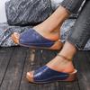 Sandalias Retro Étnicas de Punta Redonda para Mujer 2024 Color Sólido Costura Hueca Cuña Cómodas Talla Grande Zapatos de Madre
