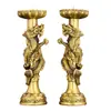 Ornamentos de Castiçal de Latão Duplo Dragão Lótus Atacado, Castiçal de Latão Duplo Dragão Finamente Trabalhado Tartaruga e Garça Decorações para Casa Casamento