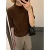 Top de punto MMC de lana con cuello alto y manga corta, colección otoño 2026, diseño simple, suave y favorecedor, manga tres cuartos, 63M61137