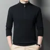Suéter Masculino Engrossado Inverno Novo Estilo Jovem e Meia-Idade Moda Casual Gola Alta Meio Zíper Camisa Base Solta Top