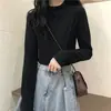 Camiseta de manga larga con capa interior engrosada para otoño e invierno para estudiantes de secundaria y preparatoria, top base para niñas de cuello semi-alto