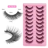 Pestañas Postizas 3D para Mujer 10 Pares Densas Rizadas Naturales Realistas Estilo Alargado en la Esquina Exterior Maquillaje de Escenario Pestañas Emparejadas Transfronterizas