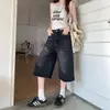 Shorts Jeans Cropped Plus Size para Mulheres, Verão, Estilo Americano Vintage, Soltos, Emagrecimento, Cintura Alta, Perna Reta, Perna Larga, Comprimento Médio